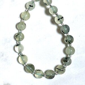 Genuine Prehnite Short Necklace, Natural Green Gemstone Beaded Necklace